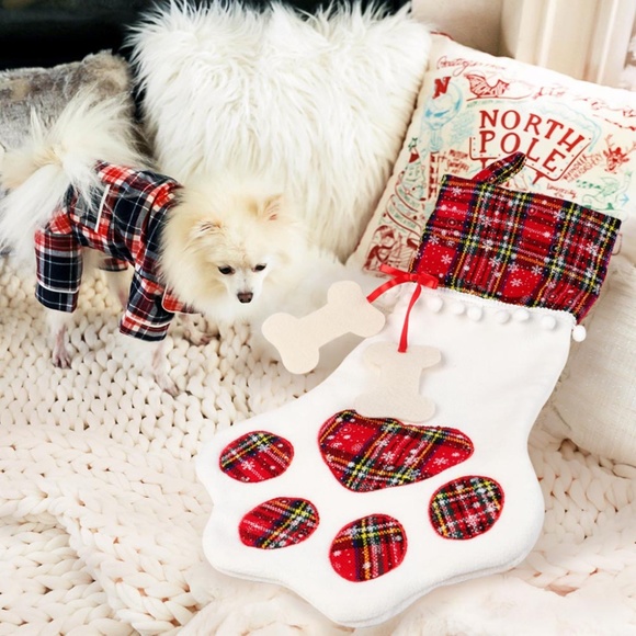 Plaid Cat Pet Christmas Dog Paw Stocking Socks Xmas Tree Hanging Ornaments Gift - Picture 8 of 9
